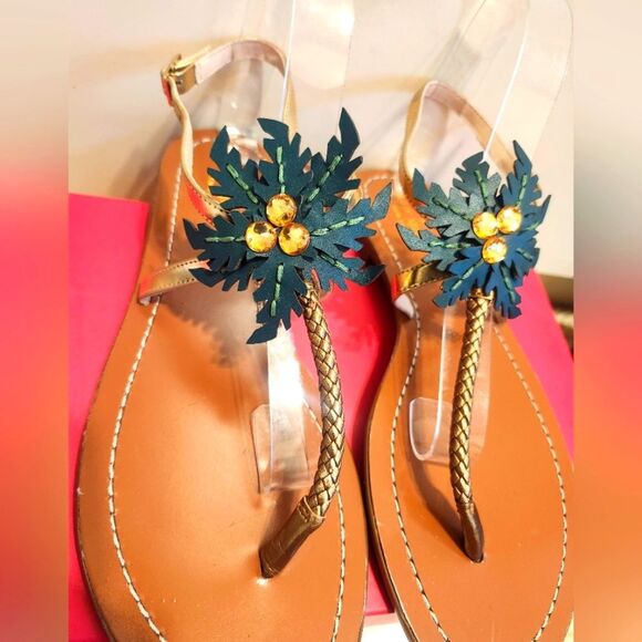 NIB Kate Spade New York "Palm Tree" Gold Leather Strappy Sandals Sz.9 Ret.$198 - Picture 6 of 10